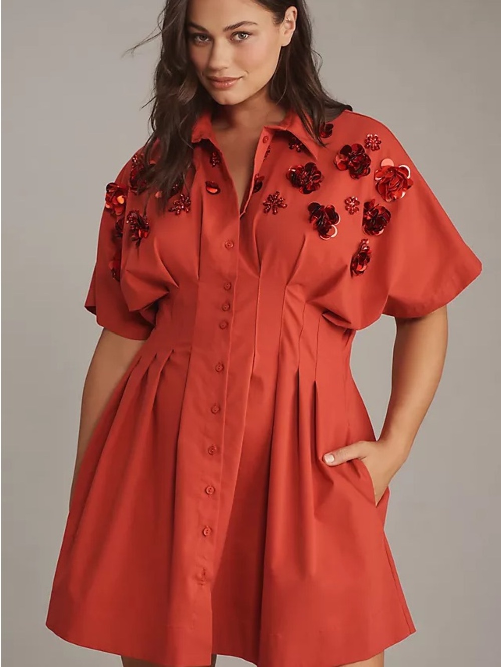 The Tobie Button-Front Pleated Shirt Dress by Exquise: Sequin Mini Edition